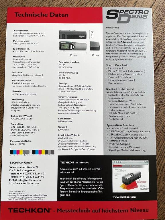 Compact spectral densitometer Techkon SpectroDens Premium - Painokone: kuva Compact spectral densitometer Techkon SpectroDens Premium - Painokone Compact spectral densitometer Techkon SpectroDens Premium - Painokone: kuva Compact spectral densitometer Techkon SpectroDens Premium - Painokone