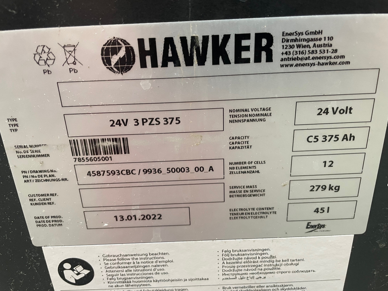 Hawker 24 Volt I 3 PZS 375 - Akku - Materiaalinkäsittely: kuva Hawker 24 Volt I 3 PZS 375 - Akku - Materiaalinkäsittely Hawker 24 Volt I 3 PZS 375 - Akku - Materiaalinkäsittely: kuva Hawker 24 Volt I 3 PZS 375 - Akku - Materiaalinkäsittely