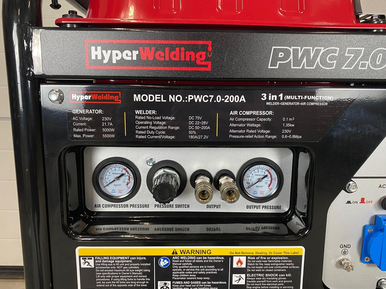 HyperWelding PWC7.0-200A 3 in 1 Multimachine (Generator, Lasapparaat en Luchtcompressor) - Korjaamolaitteet: kuva HyperWelding PWC7.0-200A 3 in 1 Multimachine (Generator, Lasapparaat en Luchtcompressor) - Korjaamolaitteet HyperWelding PWC7.0-200A 3 in 1 Multimachine (Generator, Lasapparaat en Luchtcompressor) - Korjaamolaitteet: kuva HyperWelding PWC7.0-200A 3 in 1 Multimachine (Generator, Lasapparaat en Luchtcompressor) - Korjaamolaitteet