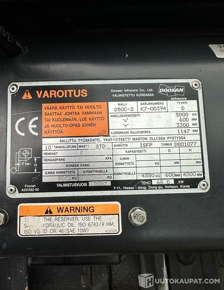 Doosan Daewoo D50-C2, 2007, 4 900 h dieseltrukki, Lempäälä - Dieseltrukki: kuva Doosan Daewoo D50-C2, 2007, 4 900 h dieseltrukki, Lempäälä - Dieseltrukki Doosan Daewoo D50-C2, 2007, 4 900 h dieseltrukki, Lempäälä - Dieseltrukki: kuva Doosan Daewoo D50-C2, 2007, 4 900 h dieseltrukki, Lempäälä - Dieseltrukki
