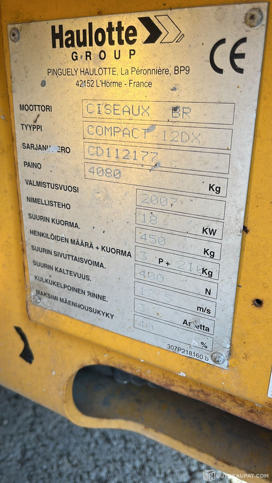 Haulotte Compact 12DX, 2007 Saksilava, Lempäälä - Rakennuskoneet: kuva Haulotte Compact 12DX, 2007 Saksilava, Lempäälä - Rakennuskoneet Haulotte Compact 12DX, 2007 Saksilava, Lempäälä - Rakennuskoneet: kuva Haulotte Compact 12DX, 2007 Saksilava, Lempäälä - Rakennuskoneet