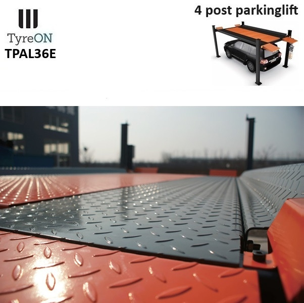 TPAL36E 4 post parking lift- 3.6T - Height 222 cm - 480 cm runways - Electric release - For indoor and outdoor use - 230V - Park 2 vehicles on top of each - Korjaamolaitteet: kuva TPAL36E 4 post parking lift- 3.6T - Height 222 cm - 480 cm runways - Electric release - For indoor and outdoor use - 230V - Park 2 vehicles on top of each - Korjaamolaitteet TPAL36E 4 post parking lift- 3.6T - Height 222 cm - 480 cm runways - Electric release - For indoor and outdoor use - 230V - Park 2 vehicles on top of each - Korjaamolaitteet: kuva TPAL36E 4 post parking lift- 3.6T - Height 222 cm - 480 cm runways - Electric release - For indoor and outdoor use - 230V - Park 2 vehicles on top of each - Korjaamolaitteet