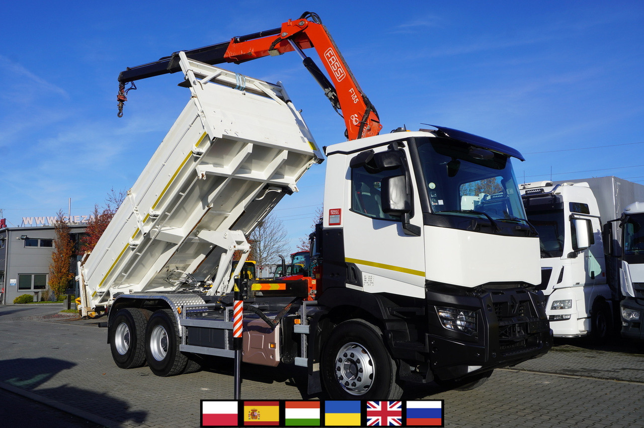 RENAULT C380 E6 6×4 / HDS Fassi F135 2700 MTH / Range 8 m / 5.6 t lifting capacity / 3-side tipper / Bortmatic - Nosturiauto: kuva RENAULT C380 E6 6×4 / HDS Fassi F135 2700 MTH / Range 8 m / 5.6 t lifting capacity / 3-side tipper / Bortmatic - Nosturiauto RENAULT C380 E6 6×4 / HDS Fassi F135 2700 MTH / Range 8 m / 5.6 t lifting capacity / 3-side tipper / Bortmatic - Nosturiauto: kuva RENAULT C380 E6 6×4 / HDS Fassi F135 2700 MTH / Range 8 m / 5.6 t lifting capacity / 3-side tipper / Bortmatic - Nosturiauto