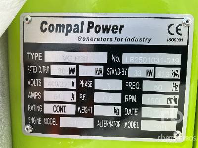 COMPAL VG-R30 41 kVA (Unused) - Sähkögeneraattori: kuva COMPAL VG-R30 41 kVA (Unused) - Sähkögeneraattori COMPAL VG-R30 41 kVA (Unused) - Sähkögeneraattori: kuva COMPAL VG-R30 41 kVA (Unused) - Sähkögeneraattori