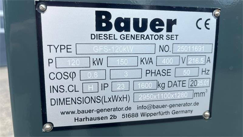 Bauer GFS-120 ATS, 120 kW/150 kVA Fabriksny generator - Sähkögeneraattori: kuva Bauer GFS-120 ATS, 120 kW/150 kVA Fabriksny generator - Sähkögeneraattori Bauer GFS-120 ATS, 120 kW/150 kVA Fabriksny generator - Sähkögeneraattori: kuva Bauer GFS-120 ATS, 120 kW/150 kVA Fabriksny generator - Sähkögeneraattori