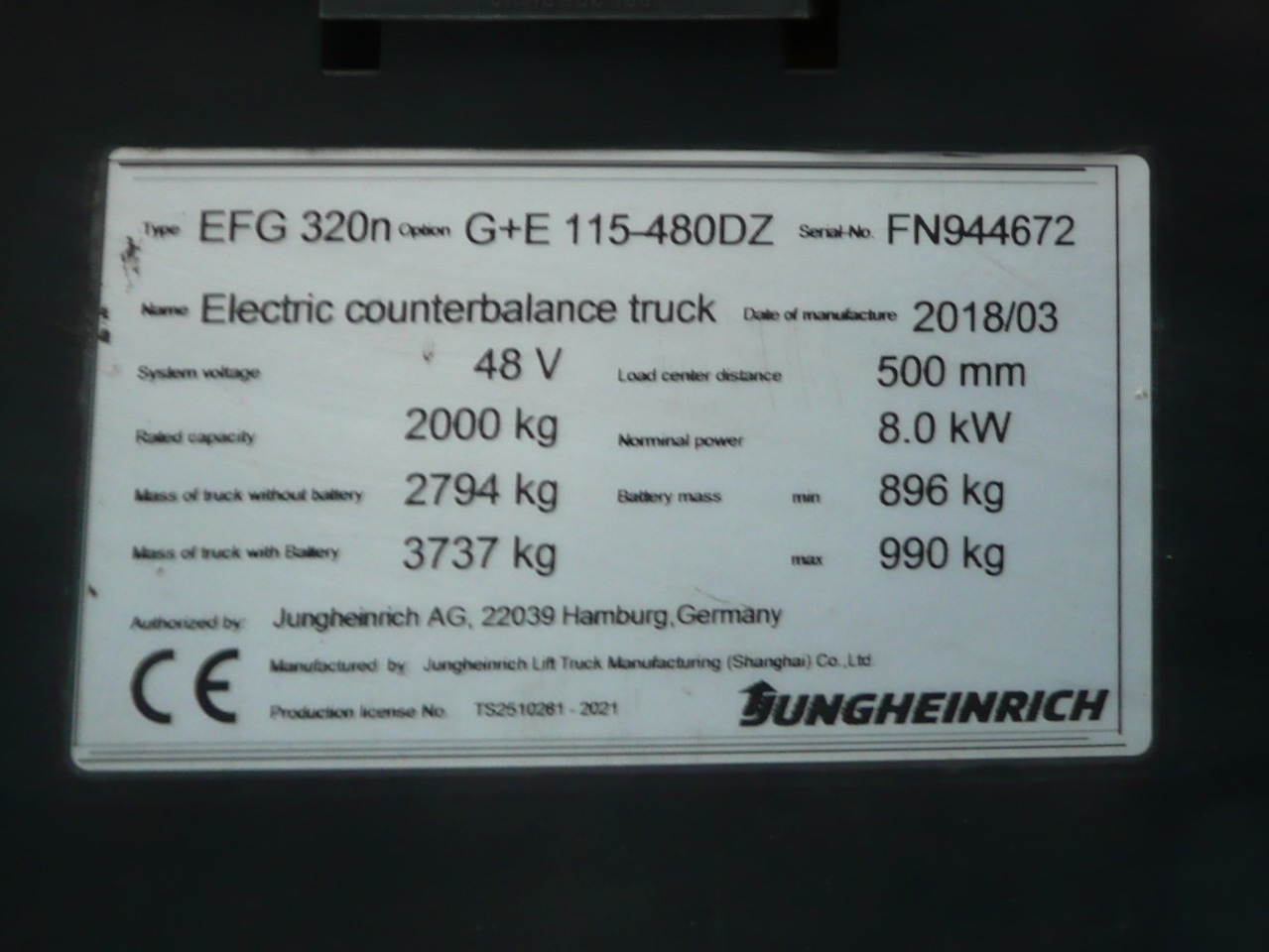 Sähkötrukki Jungheinrich EFG 320n 480 DZ: kuva Sähkötrukki Jungheinrich EFG 320n 480 DZ