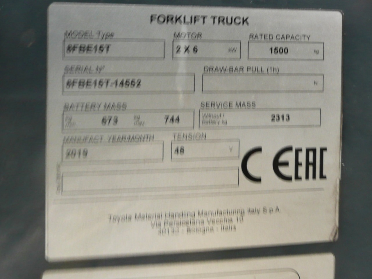 Sähkötrukki Toyota 8FBE15T: kuva Sähkötrukki Toyota 8FBE15T