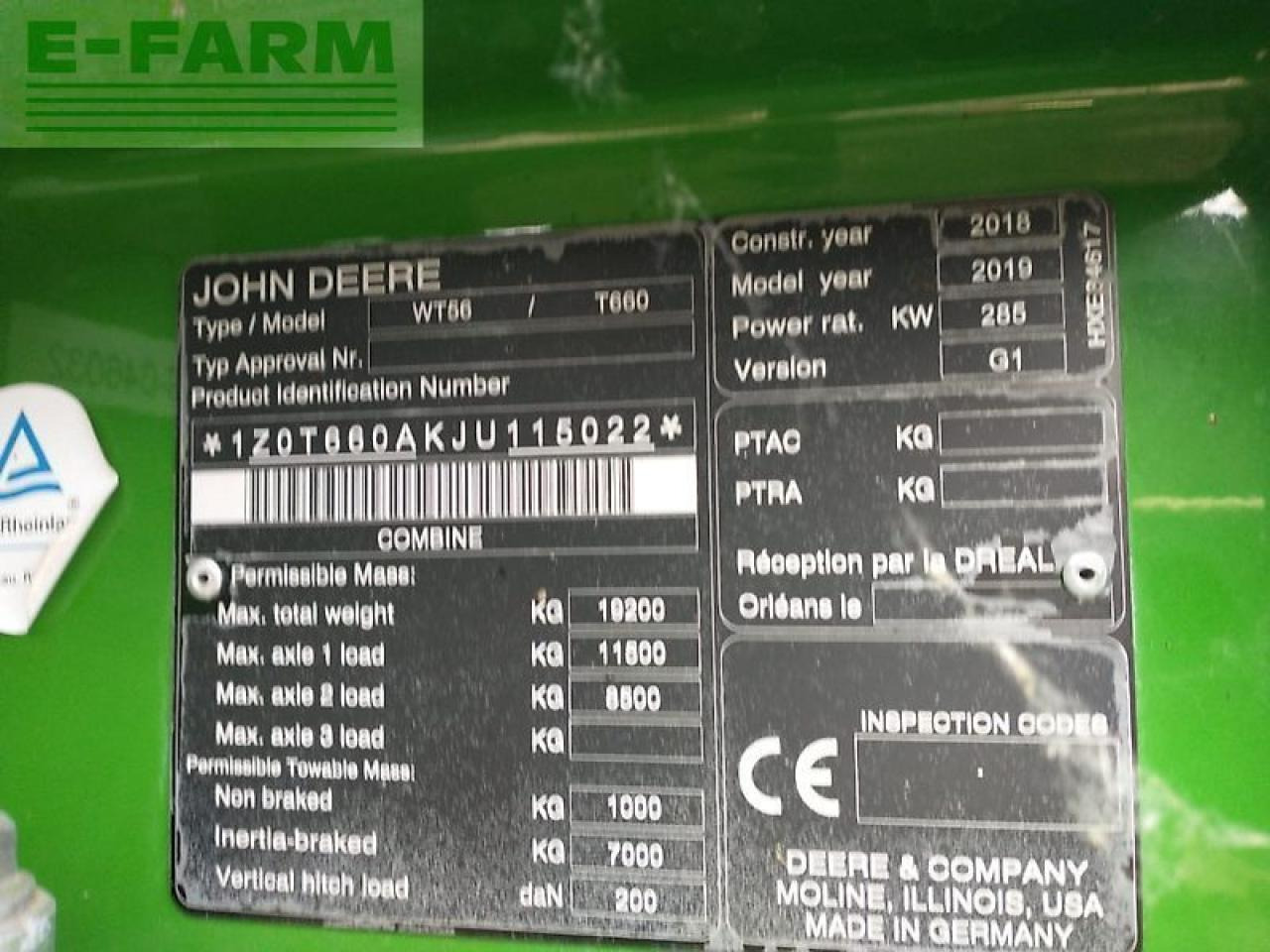 Leikkuupuimuri John Deere t660 my18 prod 20: kuva Leikkuupuimuri John Deere t660 my18 prod 20
