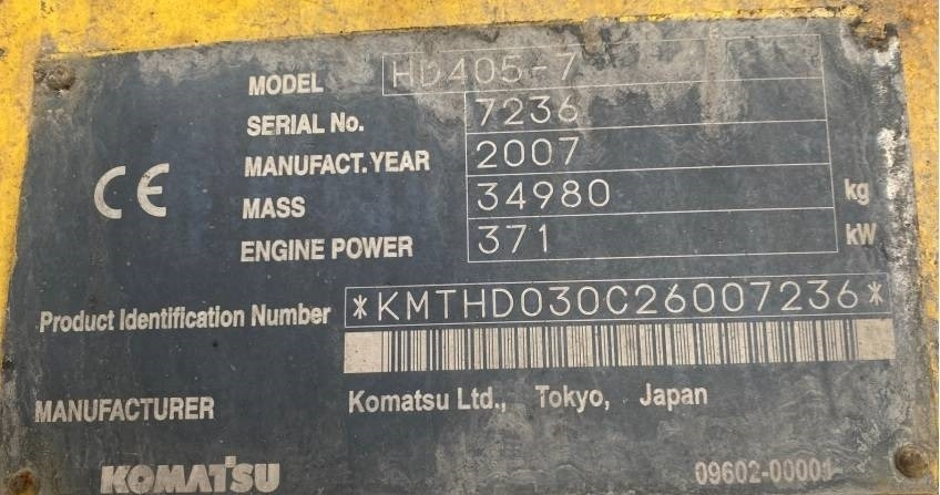 Maansiirtoauto Komatsu HD 405-7: kuva Maansiirtoauto Komatsu HD 405-7