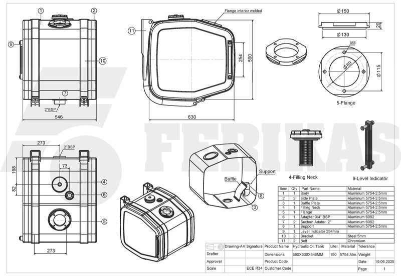 Uusi Hydrauli säiliö - Kuorma-auto Hydraulic aluminum oil tank 150L: kuva Uusi Hydrauli säiliö - Kuorma-auto Hydraulic aluminum oil tank 150L