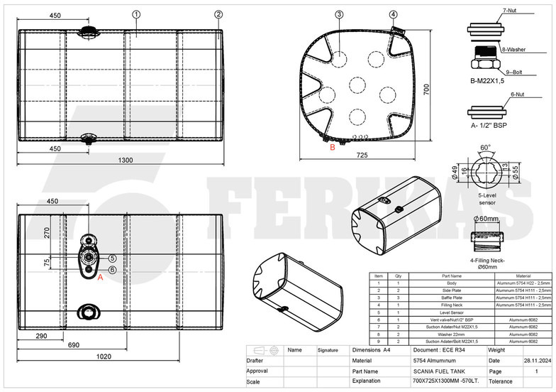 Uusi Polttoainetankki - Kuorma-auto Scania New aluminum fuel tank 570L: kuva Uusi Polttoainetankki - Kuorma-auto Scania New aluminum fuel tank 570L