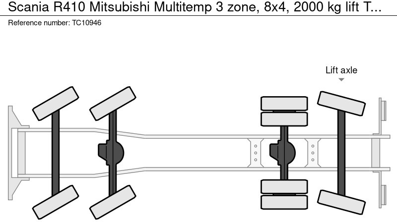 Refrigeraattori kuorma-auto Scania R410 Mitsubishi Multitemp 3 zone, 8x4, 2000 kg lift: kuva Refrigeraattori kuorma-auto Scania R410 Mitsubishi Multitemp 3 zone, 8x4, 2000 kg lift