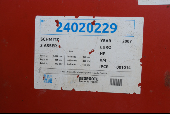 Kippiauto puoliperävaunu [Ref interne : V3] Semi-remorque avec bâche Schmitz SKI 24 (2007-VIN:WSK00000001223352): kuva Kippiauto puoliperävaunu [Ref interne : V3] Semi-remorque avec bâche Schmitz SKI 24 (2007-VIN:WSK00000001223352)