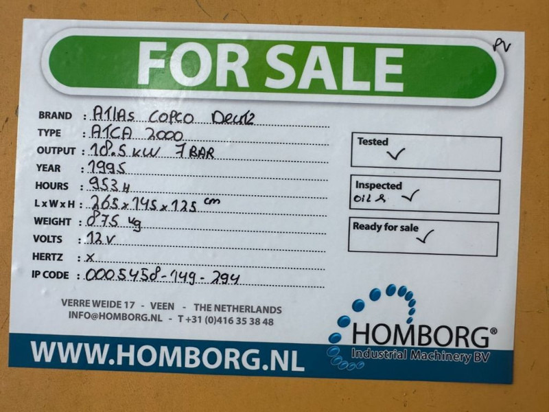 Ilmakompressori Atlas-Copco ATCA 2000 Deutz F2L 1011 Mobiele Diesel Schroefcompressor 18.5 kW 7 Bar: kuva Ilmakompressori Atlas-Copco ATCA 2000 Deutz F2L 1011 Mobiele Diesel Schroefcompressor 18.5 kW 7 Bar