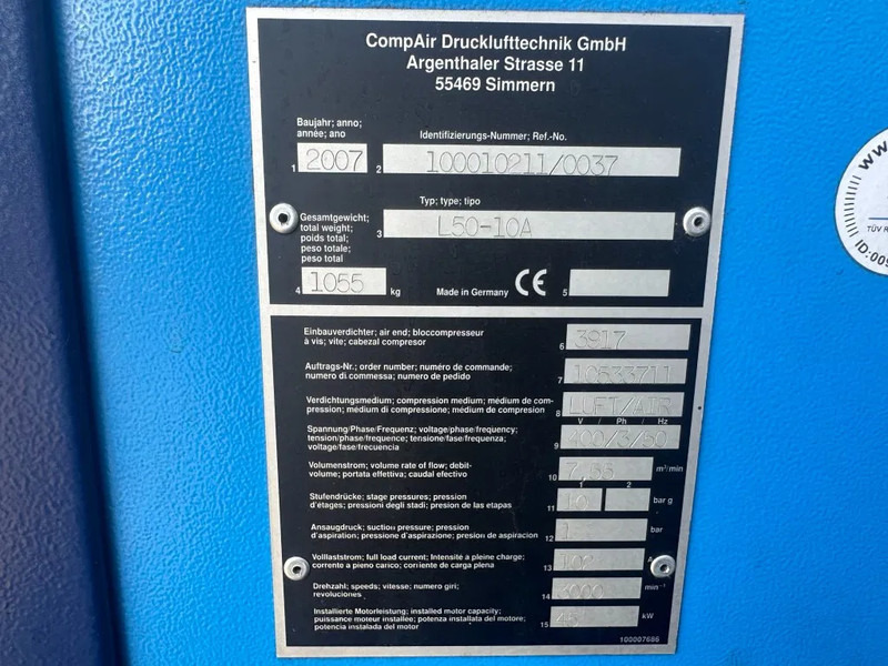 Compair L50 - 10A 45 kW 7.55 m3 / min 10 Bar Elektrische Schroefcompressor - Ilmakompressori: kuva Compair L50 - 10A 45 kW 7.55 m3 / min 10 Bar Elektrische Schroefcompressor - Ilmakompressori Compair L50 - 10A 45 kW 7.55 m3 / min 10 Bar Elektrische Schroefcompressor - Ilmakompressori: kuva Compair L50 - 10A 45 kW 7.55 m3 / min 10 Bar Elektrische Schroefcompressor - Ilmakompressori