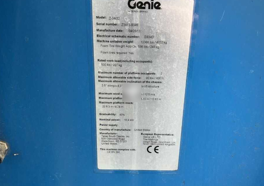 Genie Z-34/22 - Puomilava: kuva  Genie Z-34/22 - Puomilava Genie Z-34/22 - Puomilava: kuva  Genie Z-34/22 - Puomilava