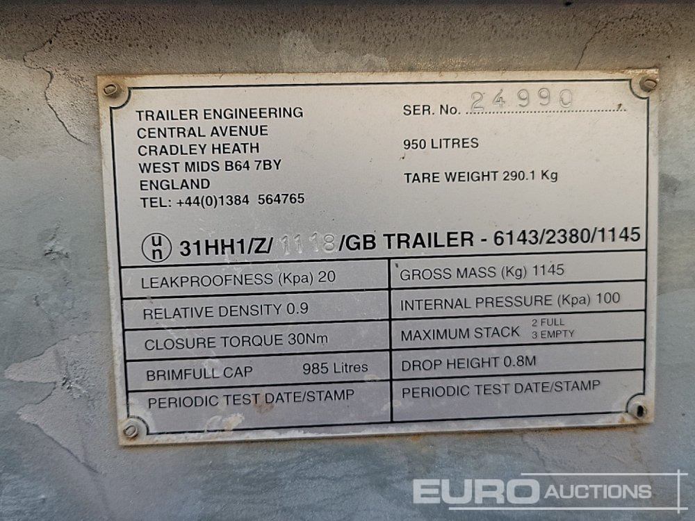 Varastosäiliö Trailer Engineering 950 Litre Static Bunded Fuel Bowser: kuva Varastosäiliö Trailer Engineering 950 Litre Static Bunded Fuel Bowser
